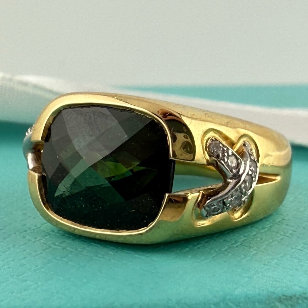 RARE Tiffany & Co. Tourmaline Cocktail Ring with Pave Diamond X Size 5.25 14g